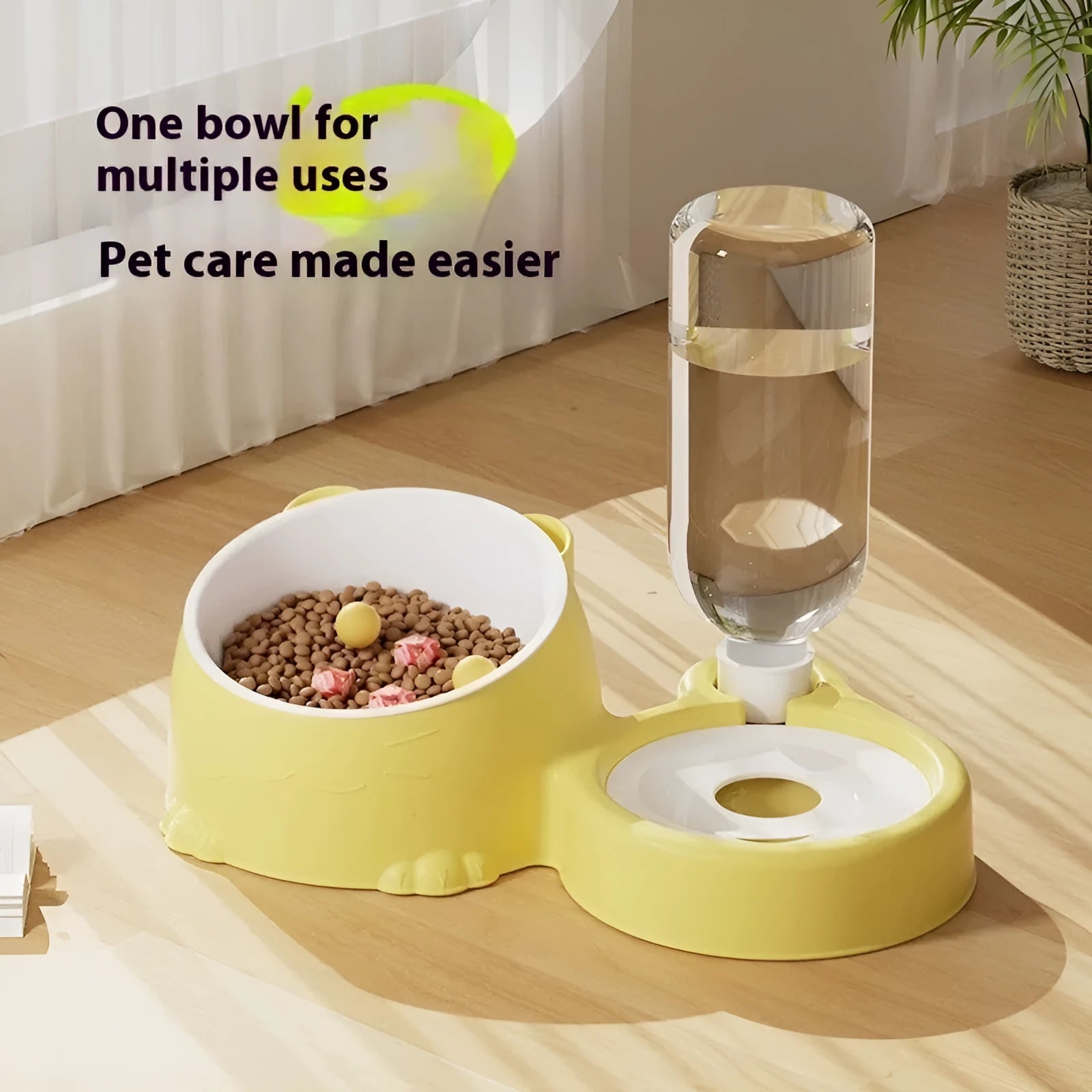 Double bowl automatic pet drinking basin with ceramic base and stainless steel bowl in various colours