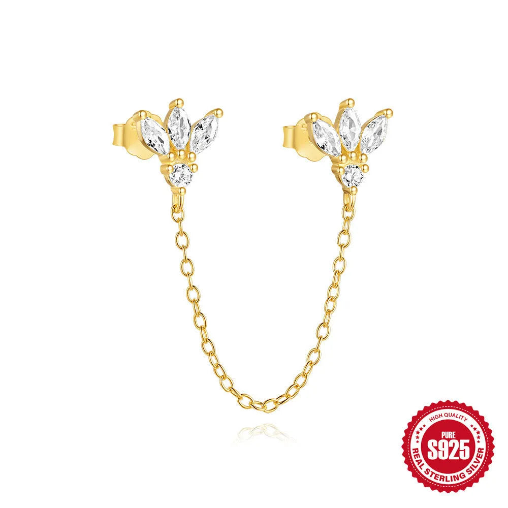 S925 sterling silver geometric earrings with inlaid zircon stones in golden colour variations