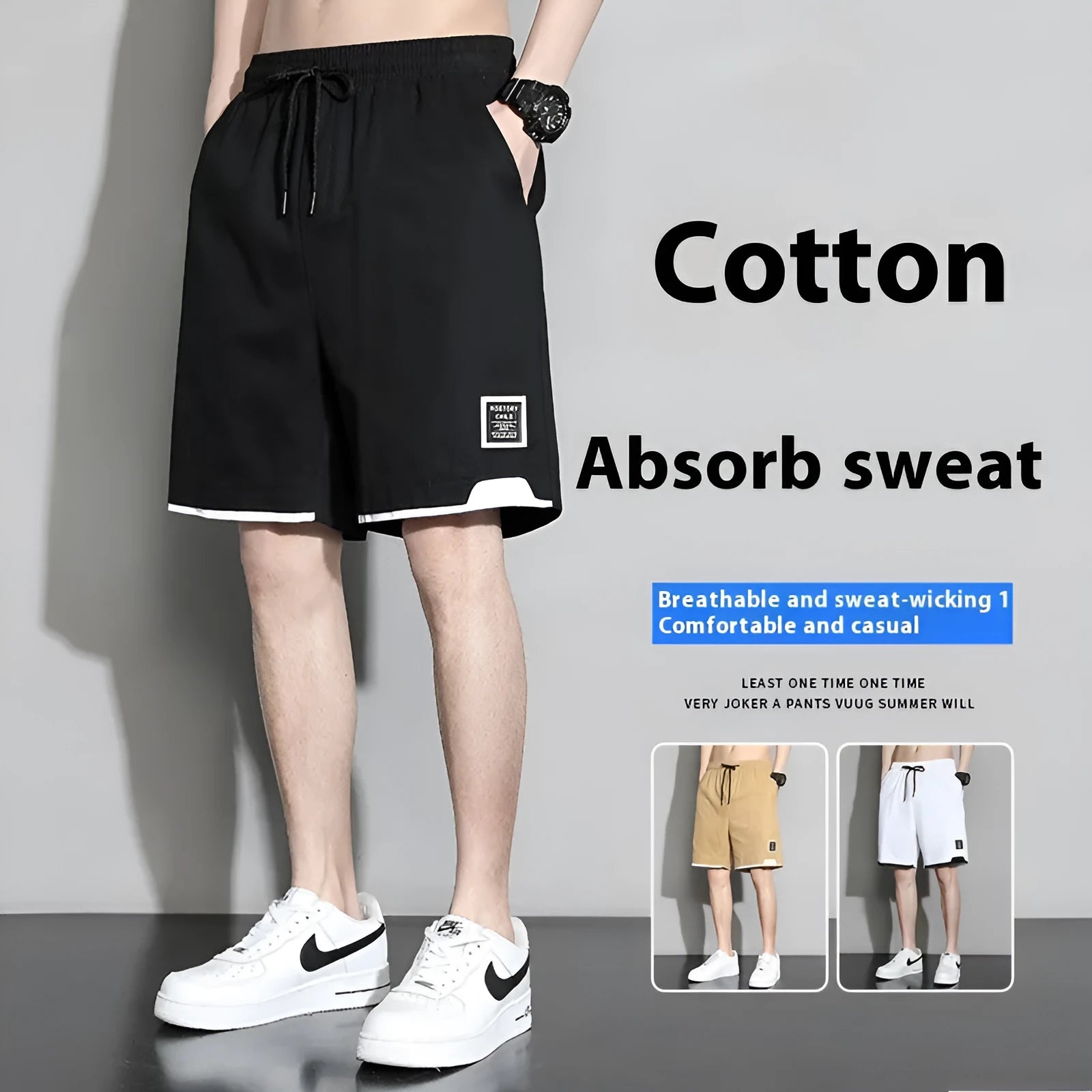Cotton shorts for boys in black, khaki or white available in plus sizes up to 8XL