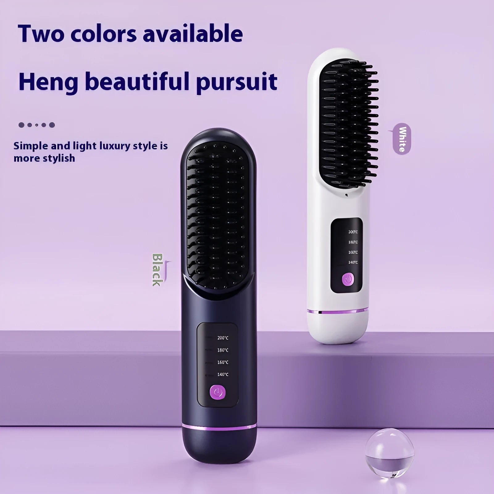 Negative ion straightening hair comb with USB charging port in white, dark blue, or grey colour options
