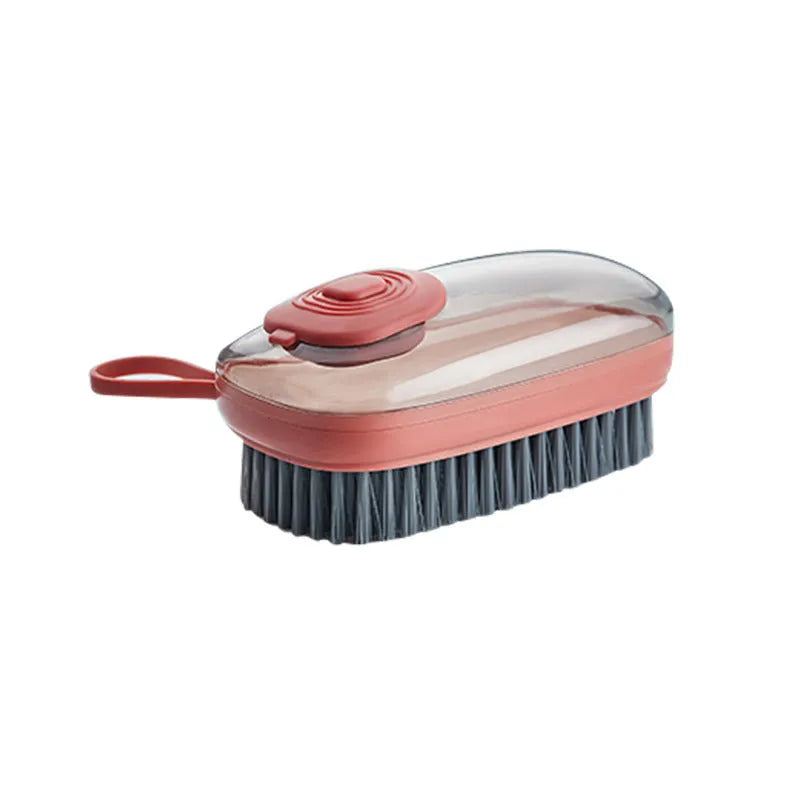 Automatic liquid cleaning brush for shoes and clothes with ergonomic grip in selected colour