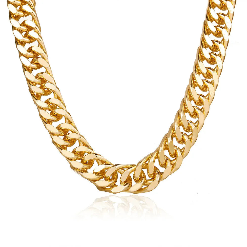 Gold colour thick chain women's necklace, 32cm long with a 6cm drop.