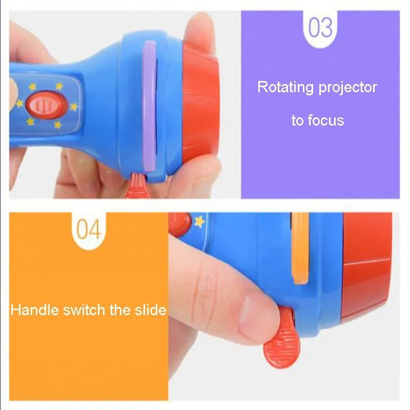 SmartKids children's handheld torch projector with four colourful story discs on a white background.