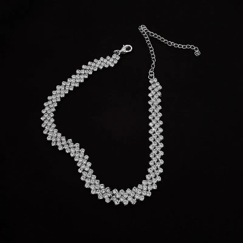 Full rhinestone necklace clavicle chain silver geometric diamond processing alloy women