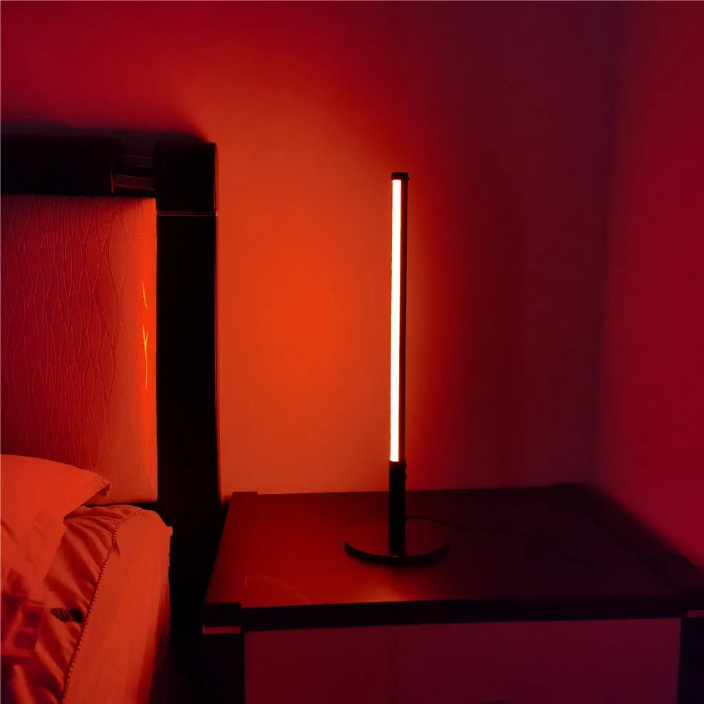 Black retro-style aluminium alloy atmosphere lamp measuring 48.5cm tall with options for warm white or RGB coloured light.