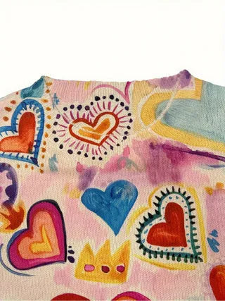 Loose fit digital printed t-shirt with lapel collar available in multiple sizes
