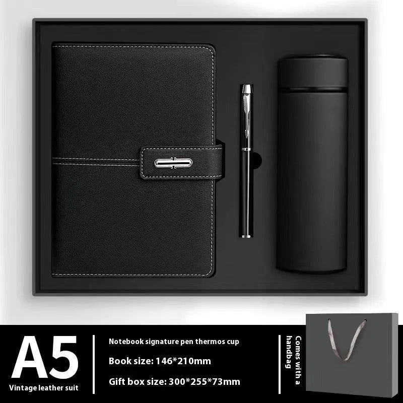 Customisable A5 notebook with PU leather cover in choice of colours, featuring wood-free paper.
