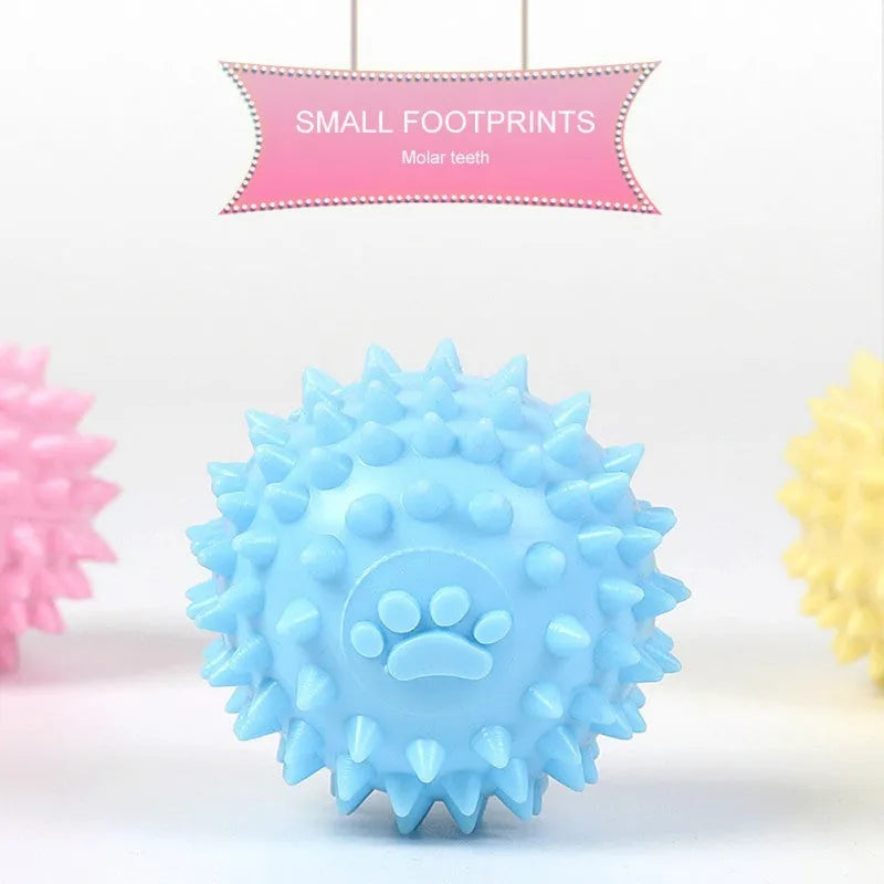 Blue TPR pet chewing ball with textured surface for dental cleaning, 6cm diameter