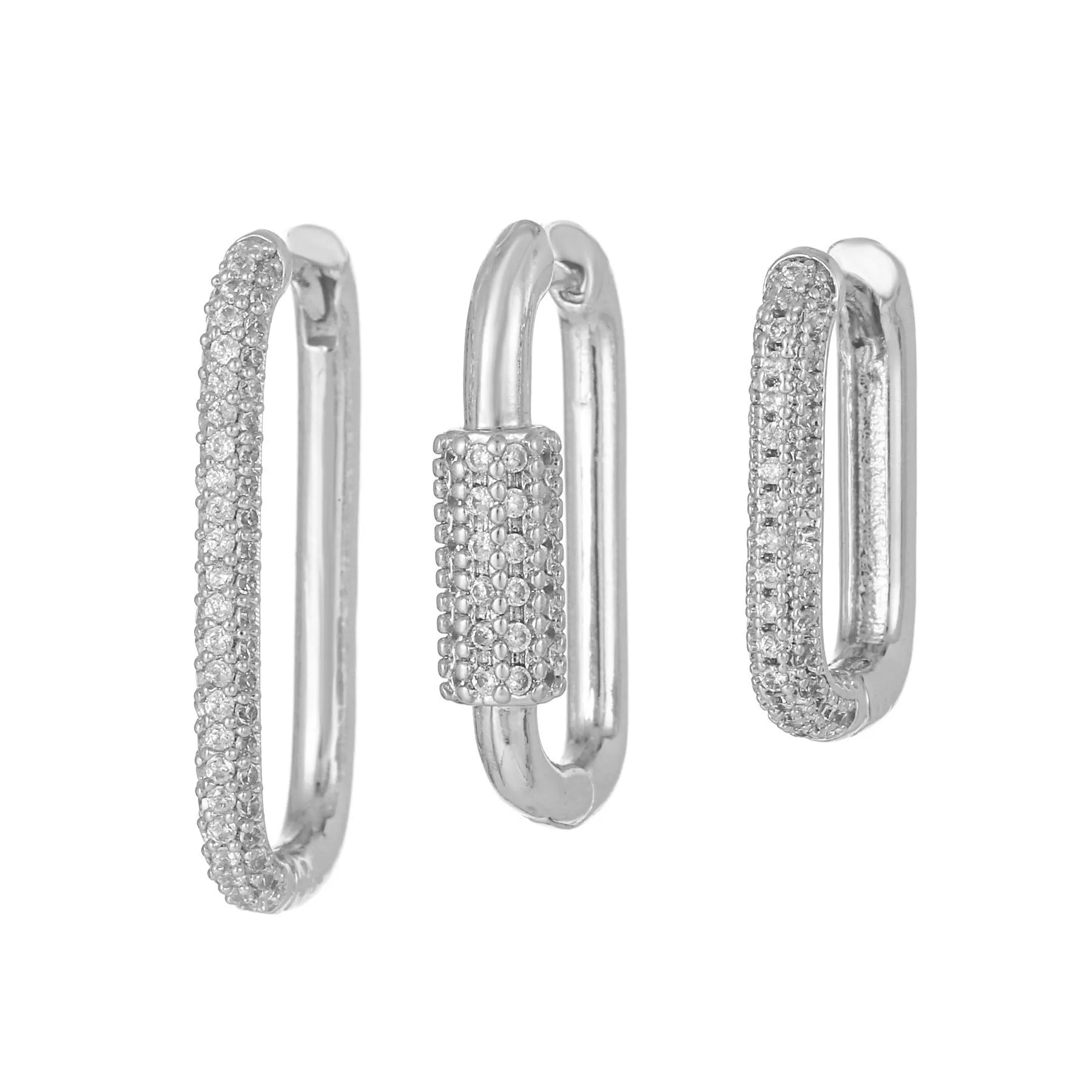 Geometric zircon ear clip three-piece set in copper with square design and European American style