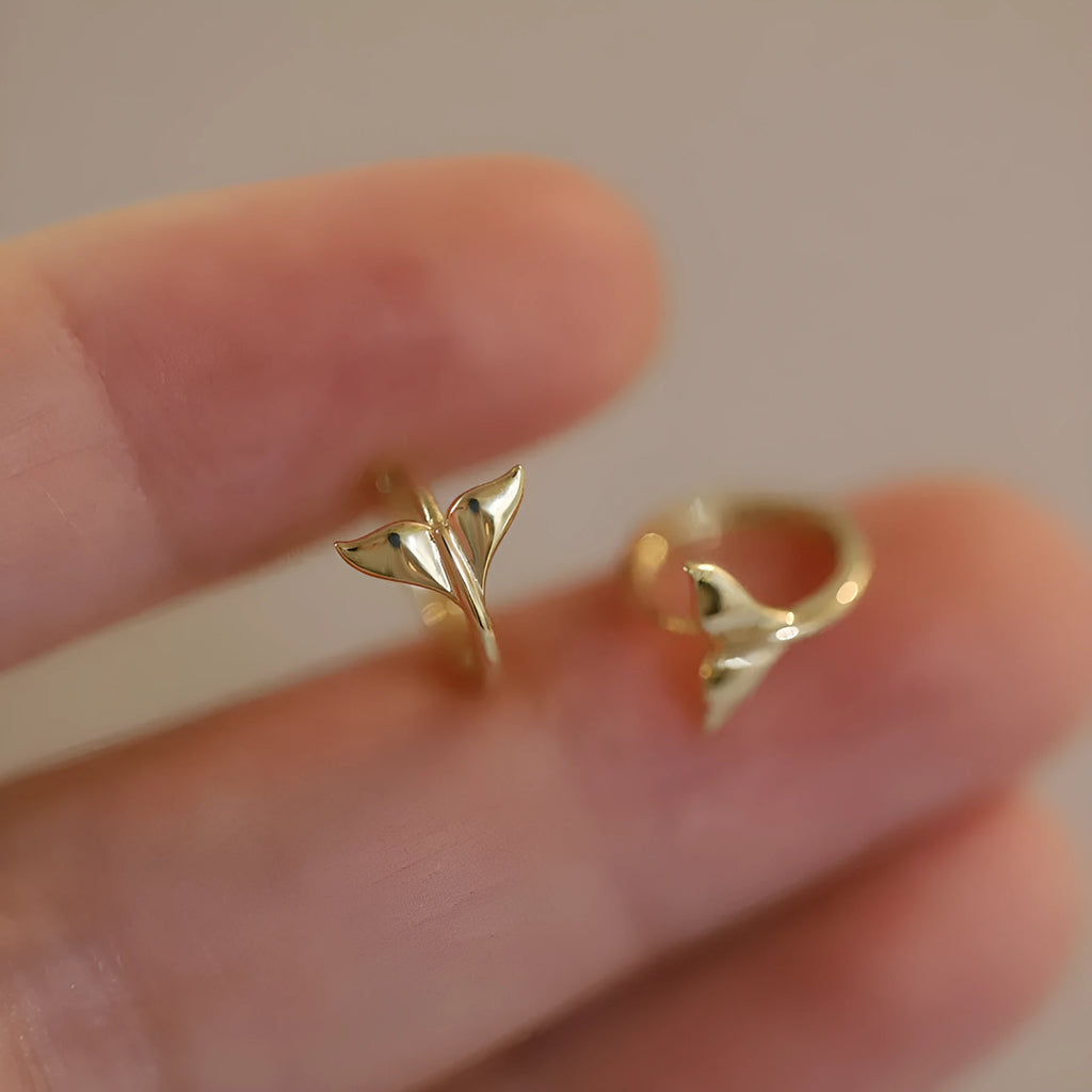 S925 sterling silver fishtail design earrings with gold colour plating and 8mm inner diameter