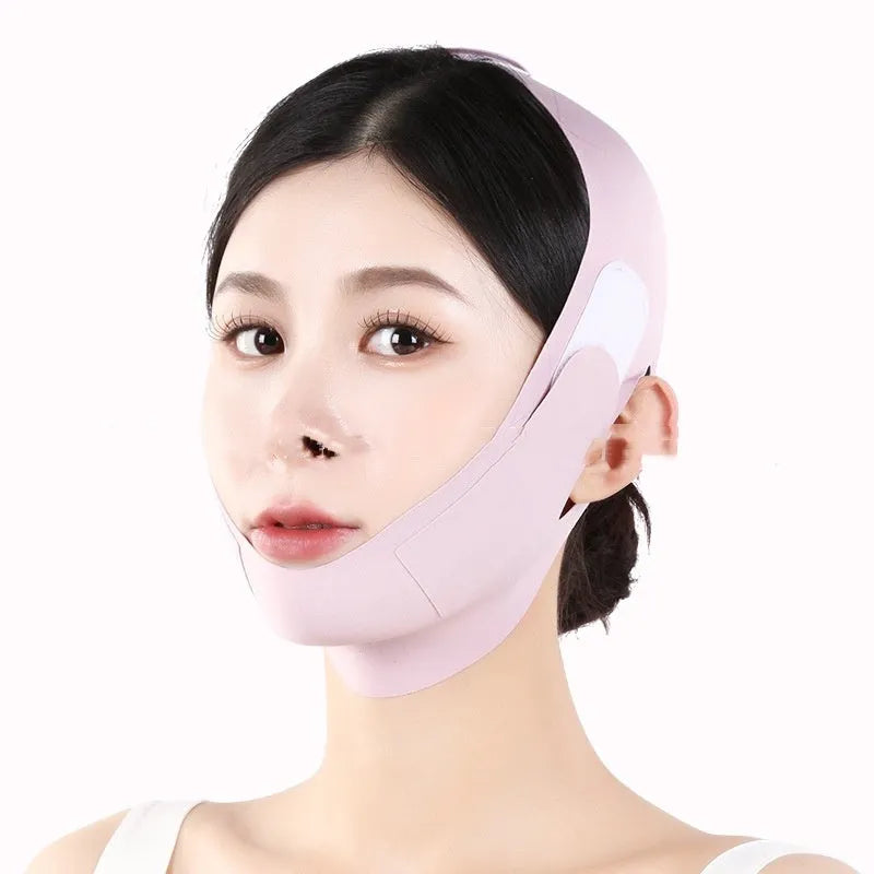 Small V face shaping mask in green and purple colours for facial lifting and anti-sagging support
