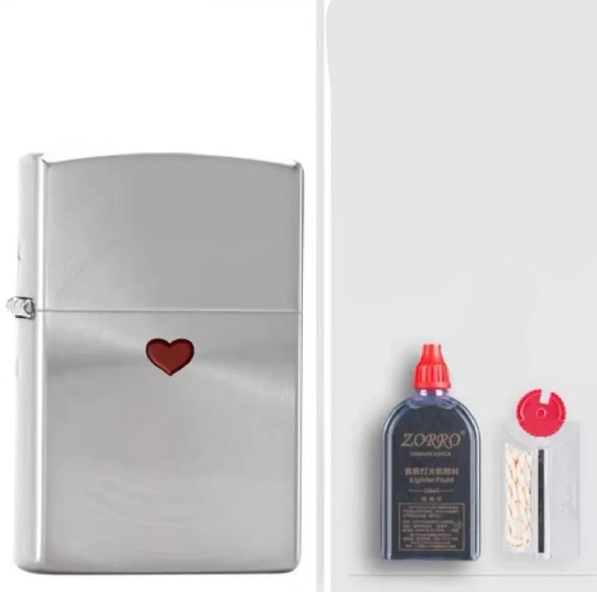 Windproof kerosene lighter with decorative copper case showing artistic design