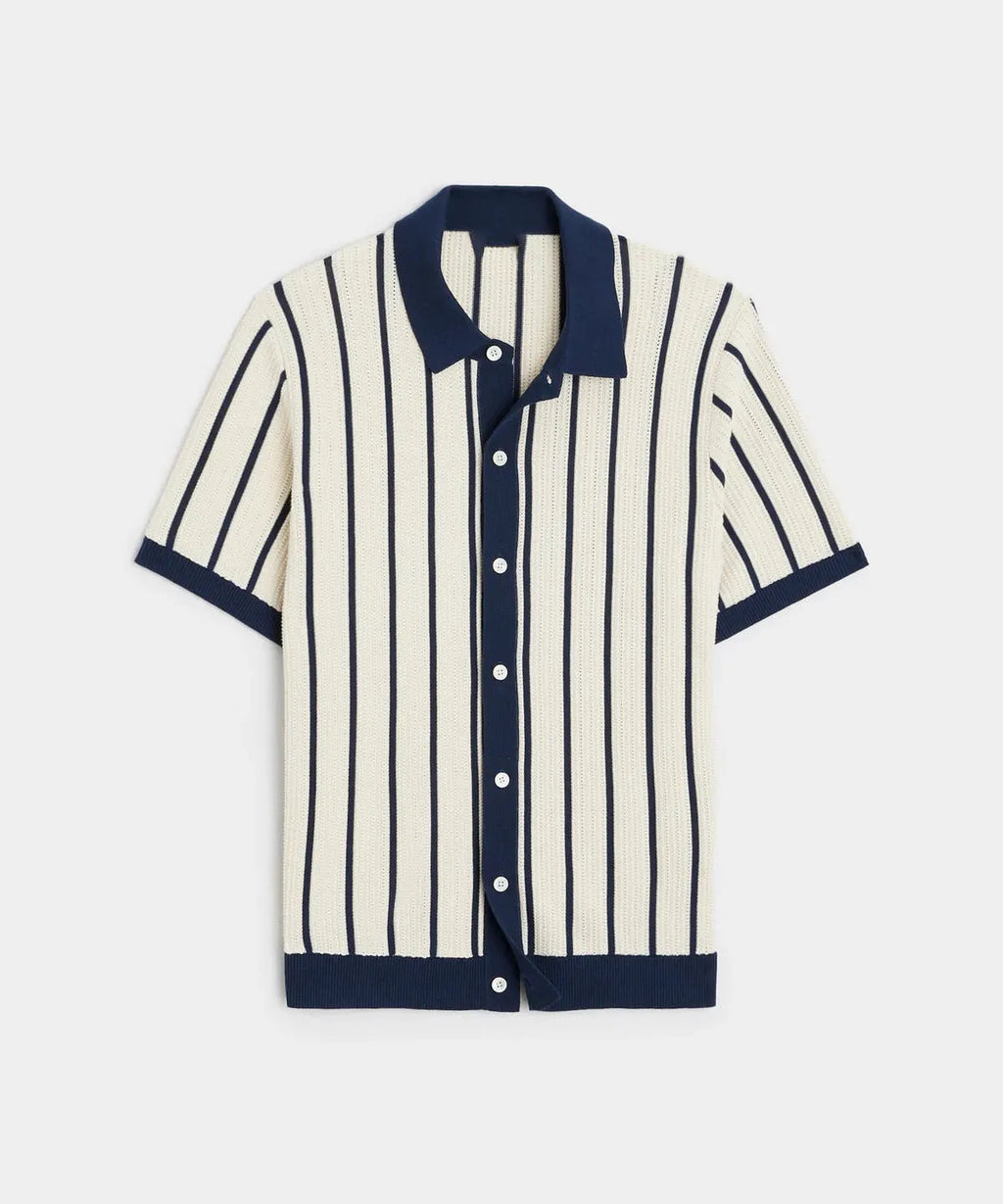 Men's white ice silk knitted polo shirt with asymmetric design and lapel neckline