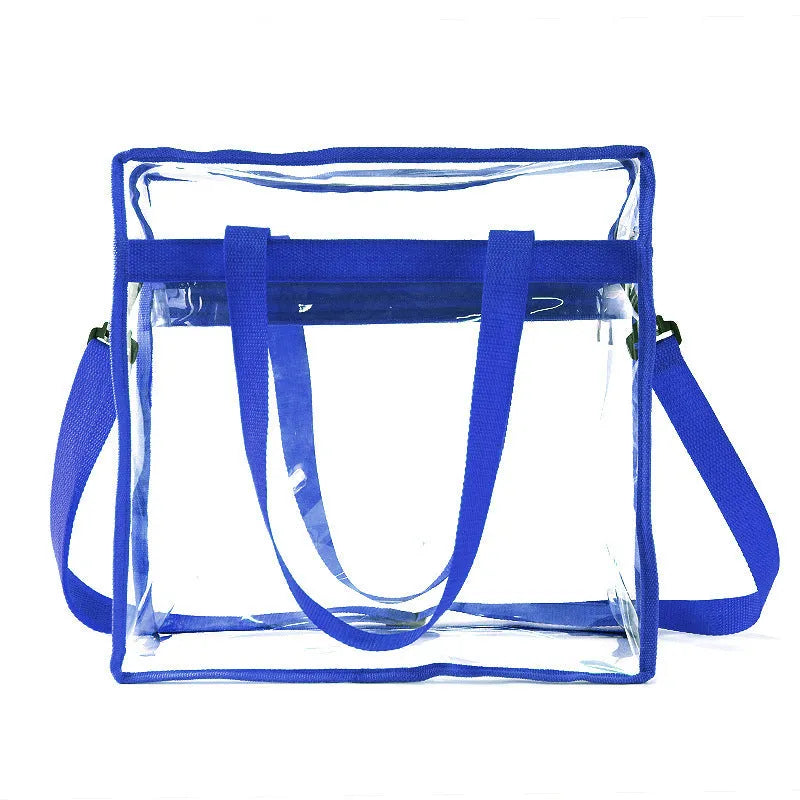 Women's transparent PVC shoulder messenger bag with double connector straps in horizontal square shape