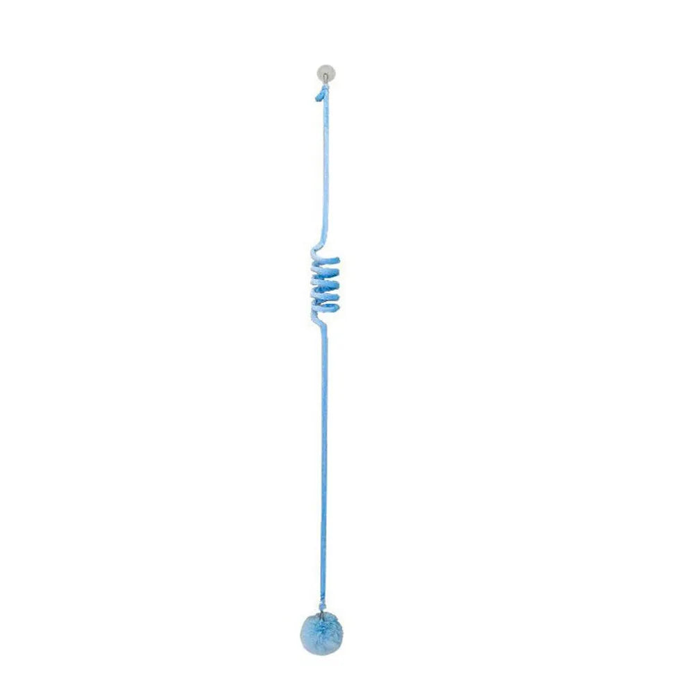 Spring-mounted inflatable ball cat toy with bell stick and suction cup attachment in various colours