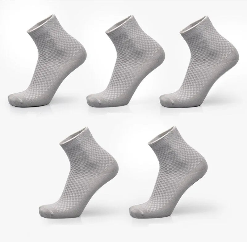 Men's bamboo fibre business socks with small square pattern, shown in colour options including black and navy blue.