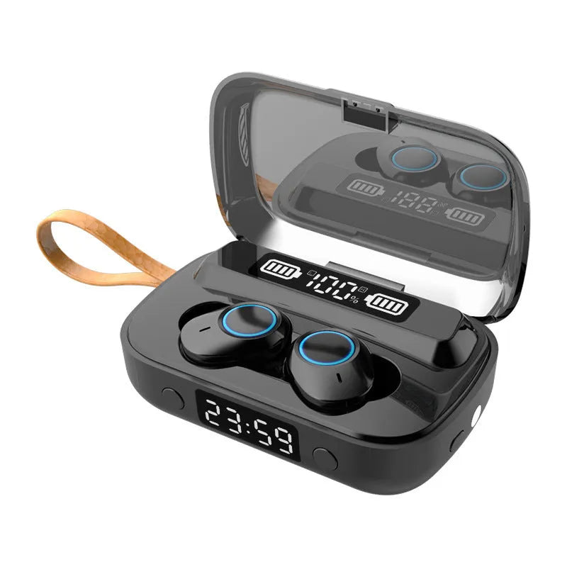 Bluetooth headset binaural earbuds with LED display and 10 metre transmission range for hands-free calls