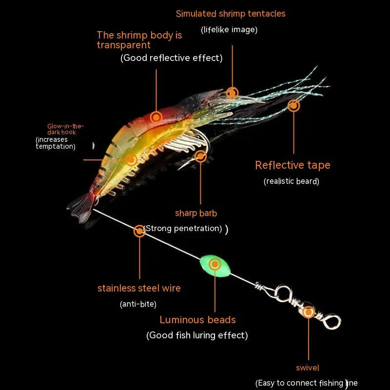 Luer soft fishing lure with pre-attached hook in six colour variations including luminous and transparent options