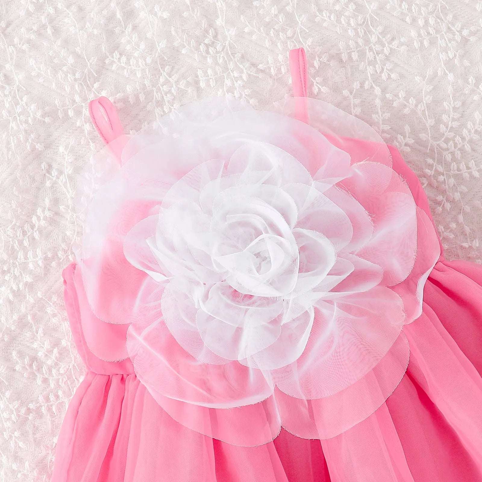 Pink floral strap puffy polyester dress for baby girls suitable for heights 6-9M to 2-3Y