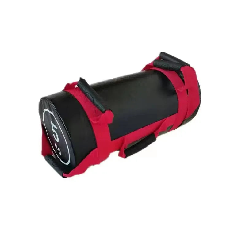 Flat white PVC fitness training sandbag for weight lifting and conditioning exercises.