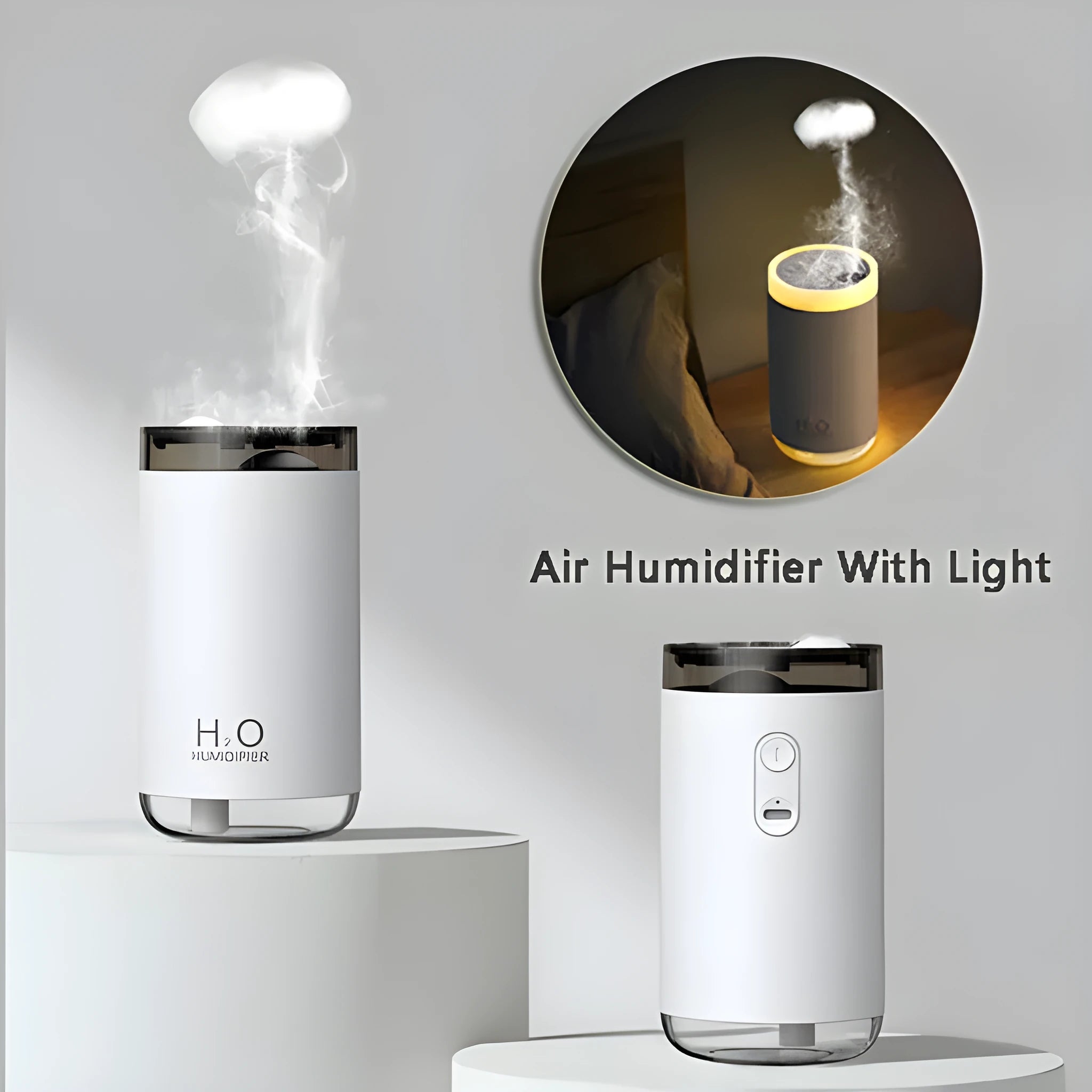 Jellyfish-shaped humidifier with warm night light and smoke ring mist output