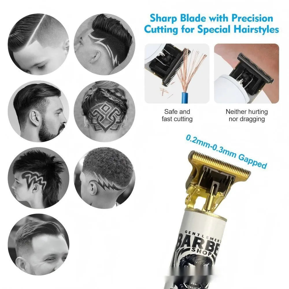 Rechargeable stainless steel hair clipper with 4-in-1 attachment suit and USB charging cable