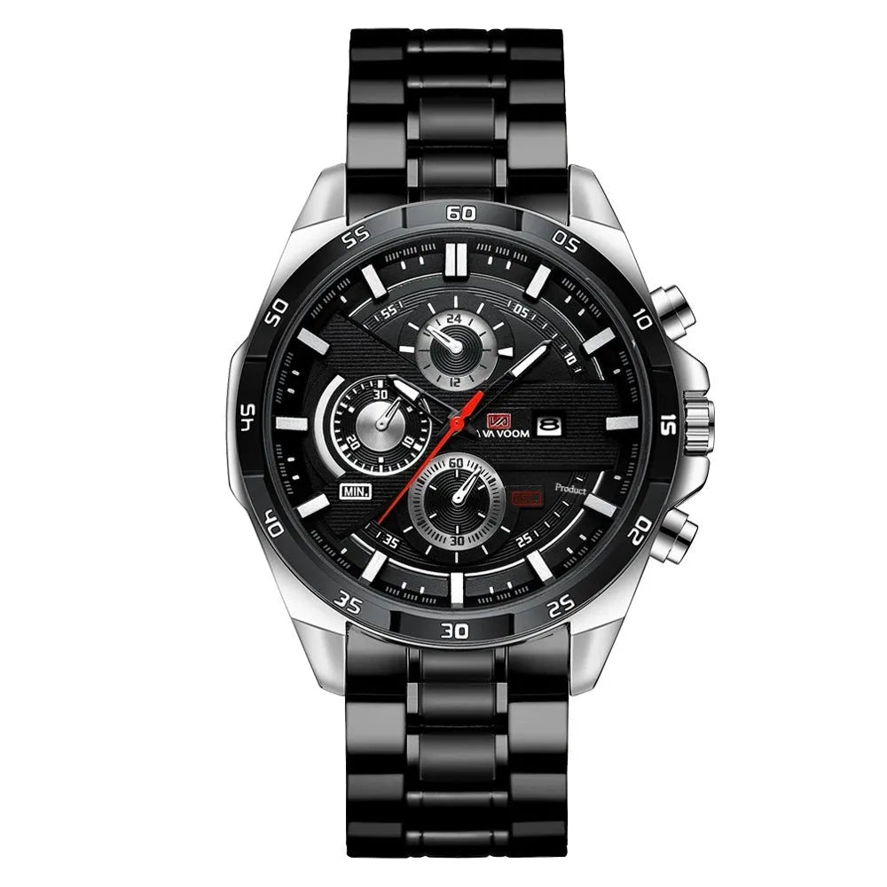 Men's casual quartz watch with business calendar display and waterproof case