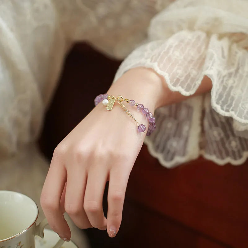 Natural crystal amethyst bracelet for women in romantic lavender colour with zodiac animal modelling