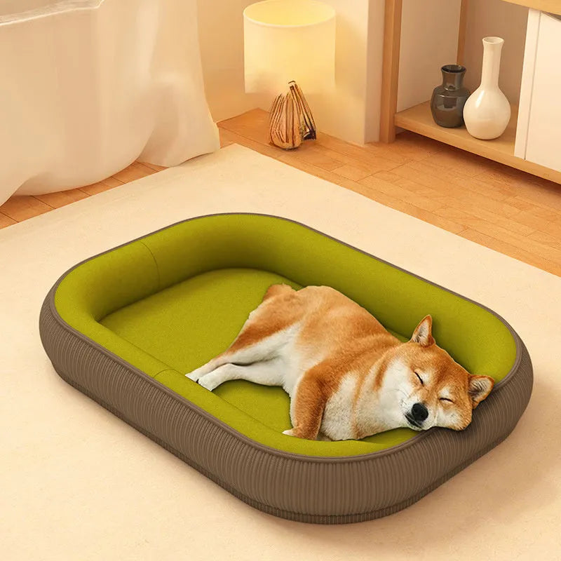 Corduroy dog kennel with fleece lining in grey, suitable for large and medium dogs, washable cover