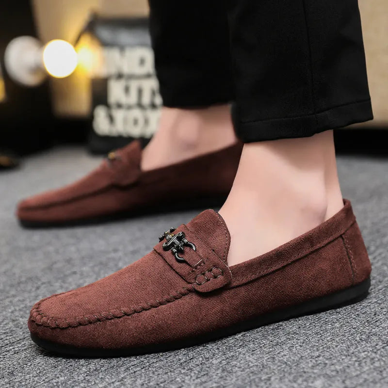 Men's waterproof slip-on loafers in black and brown with round toe design