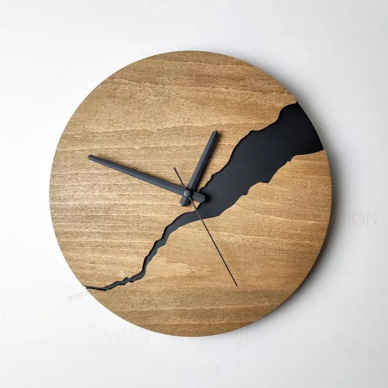 Modern simple wooden wall clock with clean face in contemporary home setting