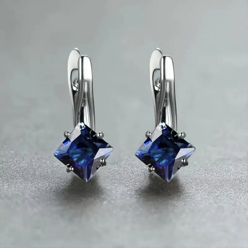 Women's diamond pattern earrings with zircon inlay on copper in three colour variations