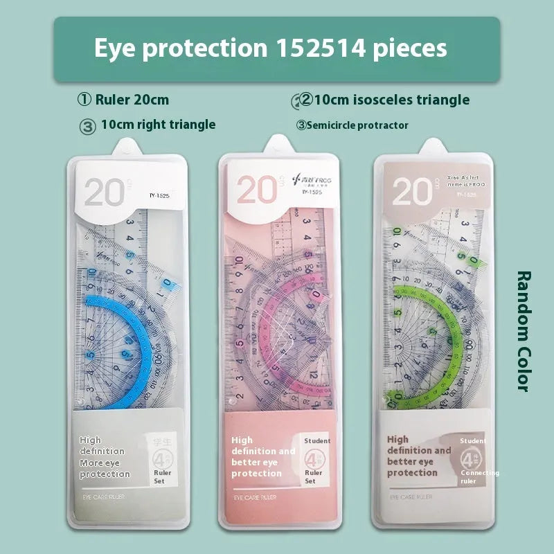 Youpai transparent acrylic drawing ruler set with square protractor on a technical drawing