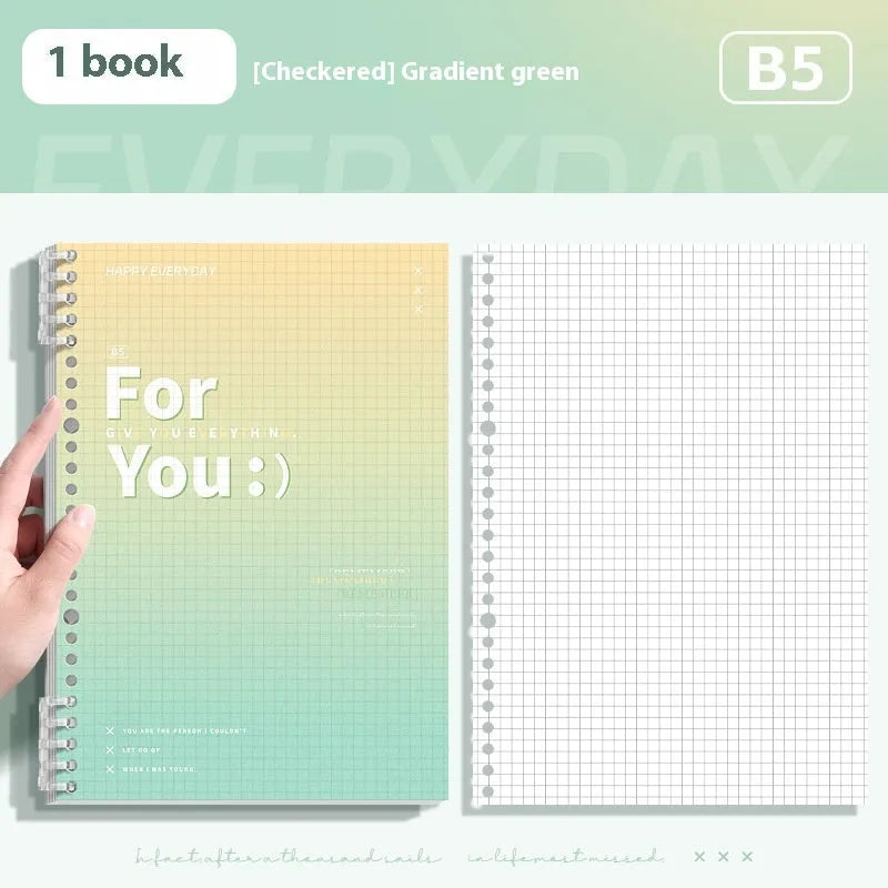 Gradient coloured removable coil notebook with PP cover in green, blue, pink, or purple options