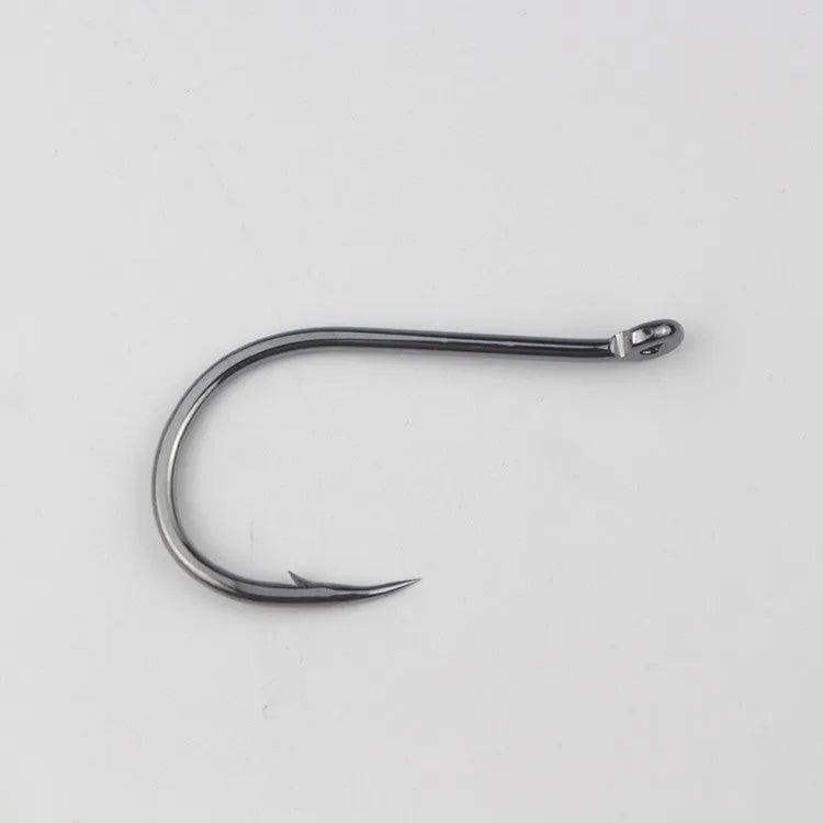 Alloy carbon steel fishing hooks with hole ring barbed crooked mouth design for rock and sea fishing