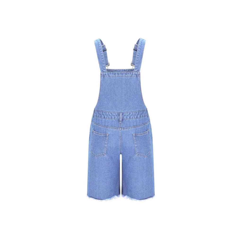 Men's ripped denim shorts with suspenders in straight-leg style, available in three colours