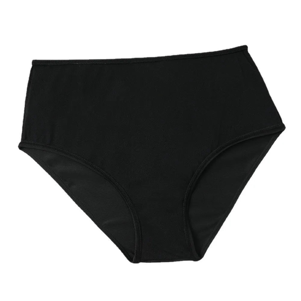 Women's high-waisted double-layer swimsuit with coconut tree floral pattern and solid black options