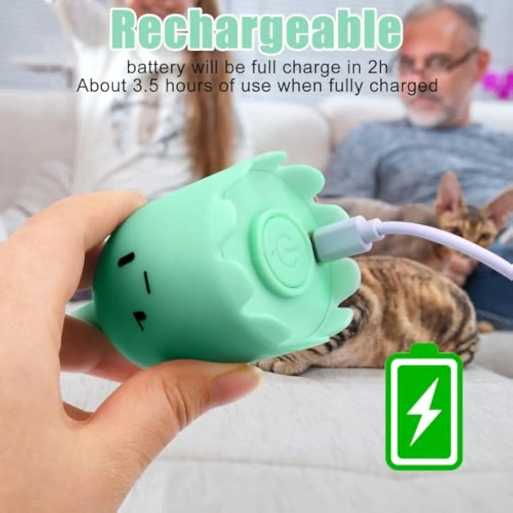 Automatic electronic cat wand toy with green silicone swinging tail for indoor feline play