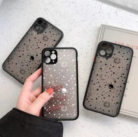 Star universe patterned iPhone case showing raised edges for screen and camera protection