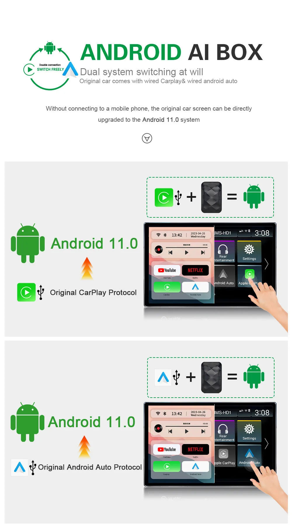 Android smart box for wireless CarPlay upgrade with ABS chassis and 81x54x15mm dimensions
