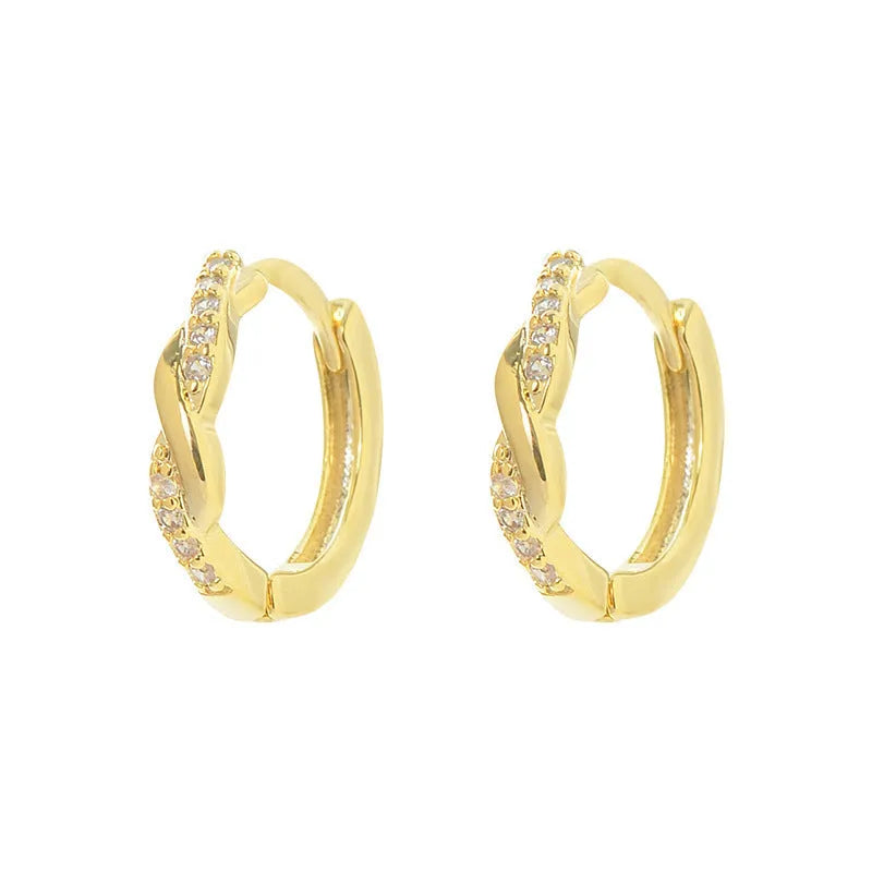 Geometric hemp rope earclip earrings in gold or silver copper with diamond treatment and round elements