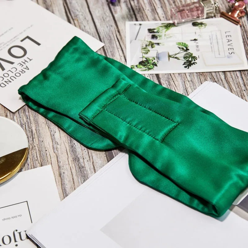 Mulberry silk eye mask in various colours including black and champagne gold for light blocking sleep