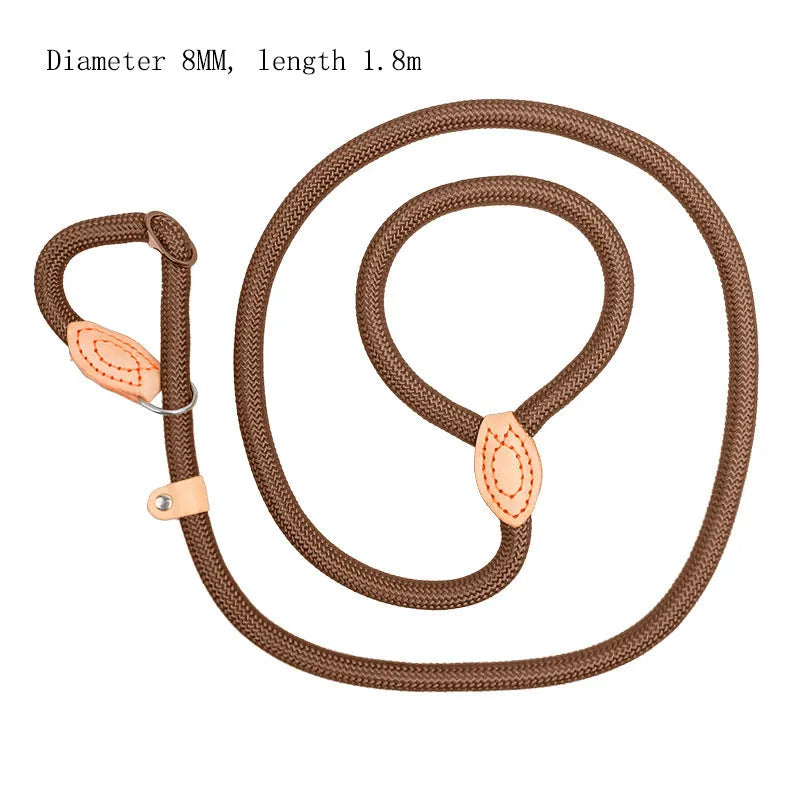 Rope dog training leash with integrated automatic tightening collar for blast race exercises