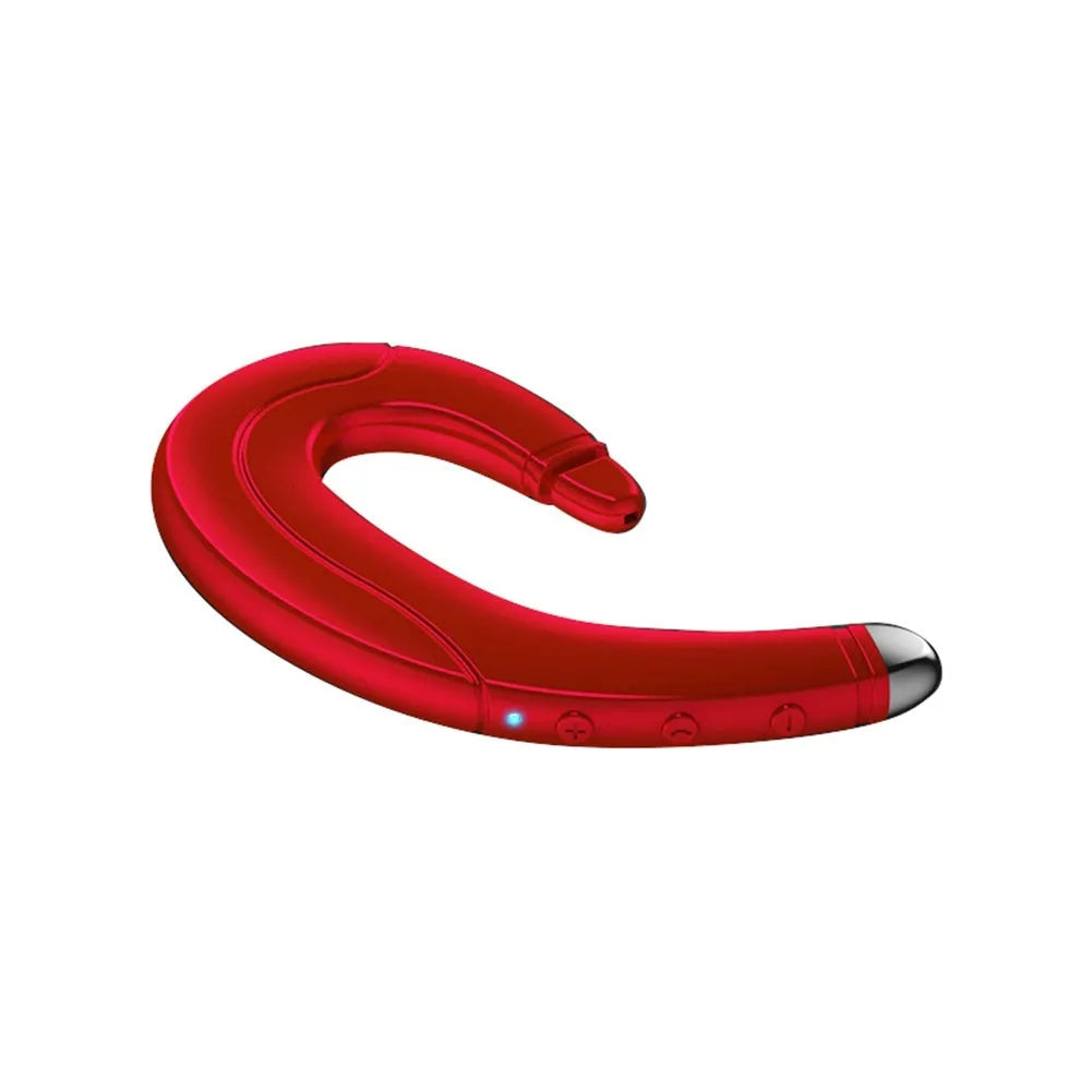 Single ear Bluetooth headset with out-of-ear mounted design in black, blue, or red colour options