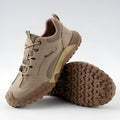 Men's khaki suede canvas safety shoes with plastic steel toe cap and rubber sole