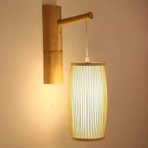 Handwoven bamboo pendant lamp with E27 fitting for hall and staircase lighting