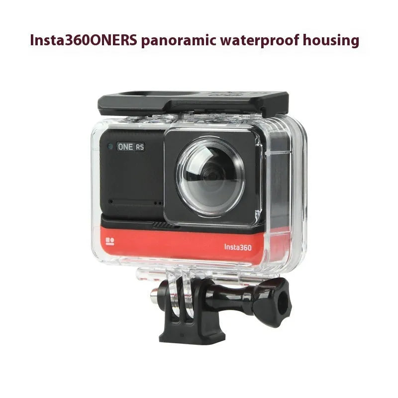 Transparent waterproof housing case for Insta360 One RS panoramic camera with dimensions 9×8×4.5cm