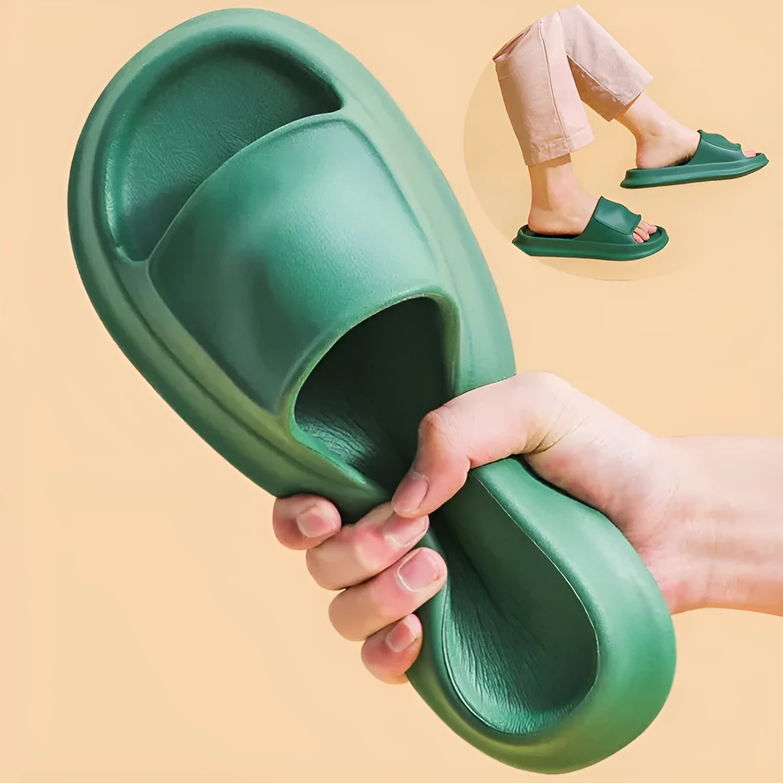 Soft EVA flip-flop slippers with thick non-slip sole in multiple colours on a white background.
