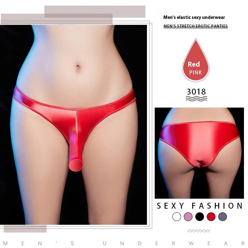 Men's shiny nylon low waist T-back underwear in multiple colour options