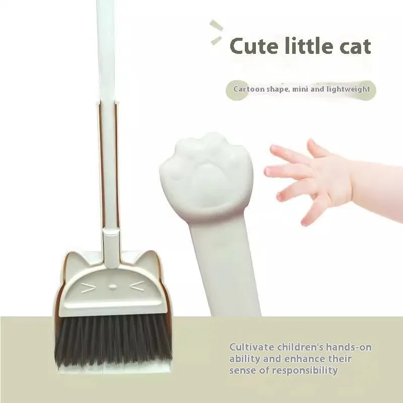 Purple plastic broom and dustpan set with long handle and rotating brush holder